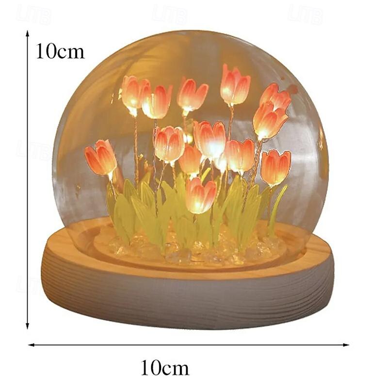 Artificial Tulip Flower Night Light Handmade DIY Bedside Lamp LED Night Lamp Bedroom Decor Christmas Birthday Gifts Table Lamp4