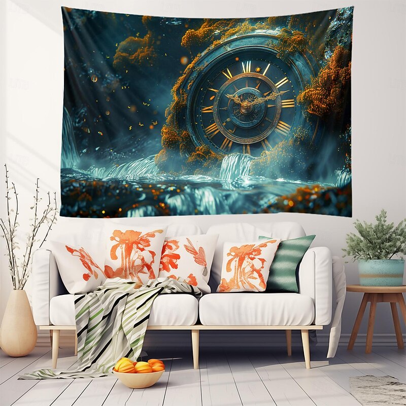 Clock Waterfall Hanging Tapestry Wall Art Large Tapestry Mural Decor Photograph Backdrop Blanket Curtain Home Bedroom Living Room Decoration3