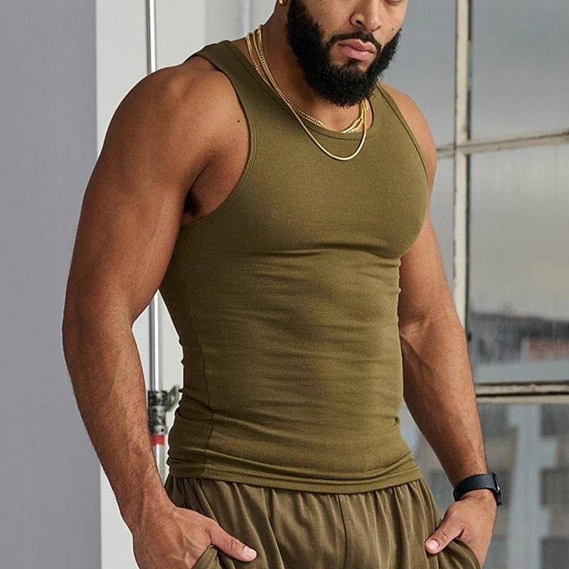 Men's Tank Top Vest Top Undershirt Sleeveless Shirt Sleeveless Crew Neck Spring & Summer Plain Fashion Designer Basic Vacation Street Going out Light Yellow Black White Top Tee for Men 15