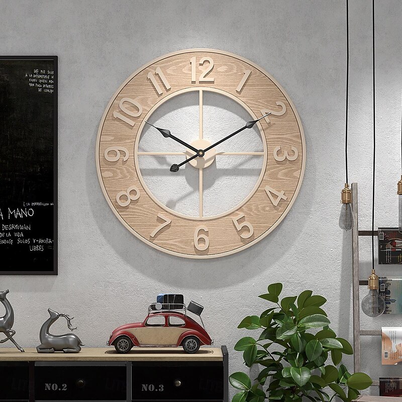 Creative Wall Clock Wall Clocks With Wooden Numbers Silent Non Ticking Home Clock Decoration Silent Clock Suitable For Living Room Bedroom Study Office 50 cm3