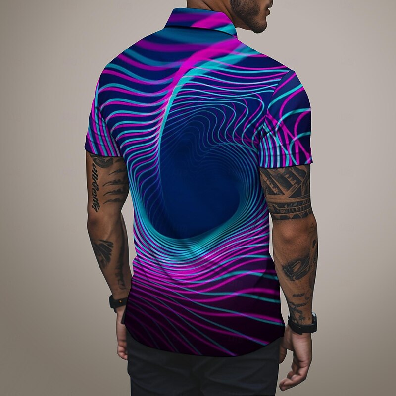 Men's Graphic Neon Zip Polo Shirts Golf Shirt Short Sleeve Polo Shirts Collared Shirts Casual Vacation Wear Rave Wear Party Outfits 3D Print Quarter Zip Polo Summer Spring Black Blue Purple2