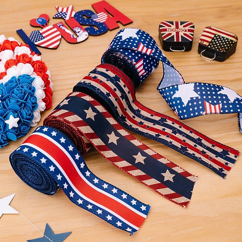 Patriotic 4th of July Decorations, Independence Day USA Flag Ribbon, Red White Blue Festival Streamers, Party Decor Supplies2
