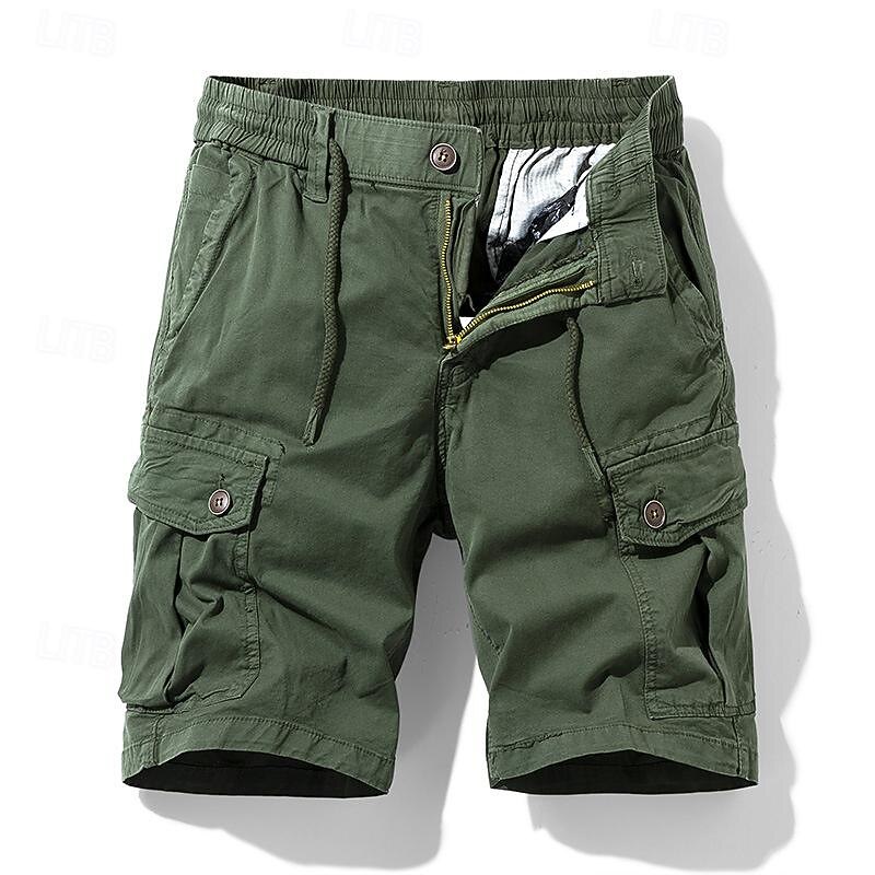 Men's Tactical Shorts Cargo Shorts Shorts Buttons Drawstring Elastic Waist Plain Wearable Short Outdoor Daily Going out Fashion Classic Black Army Green4