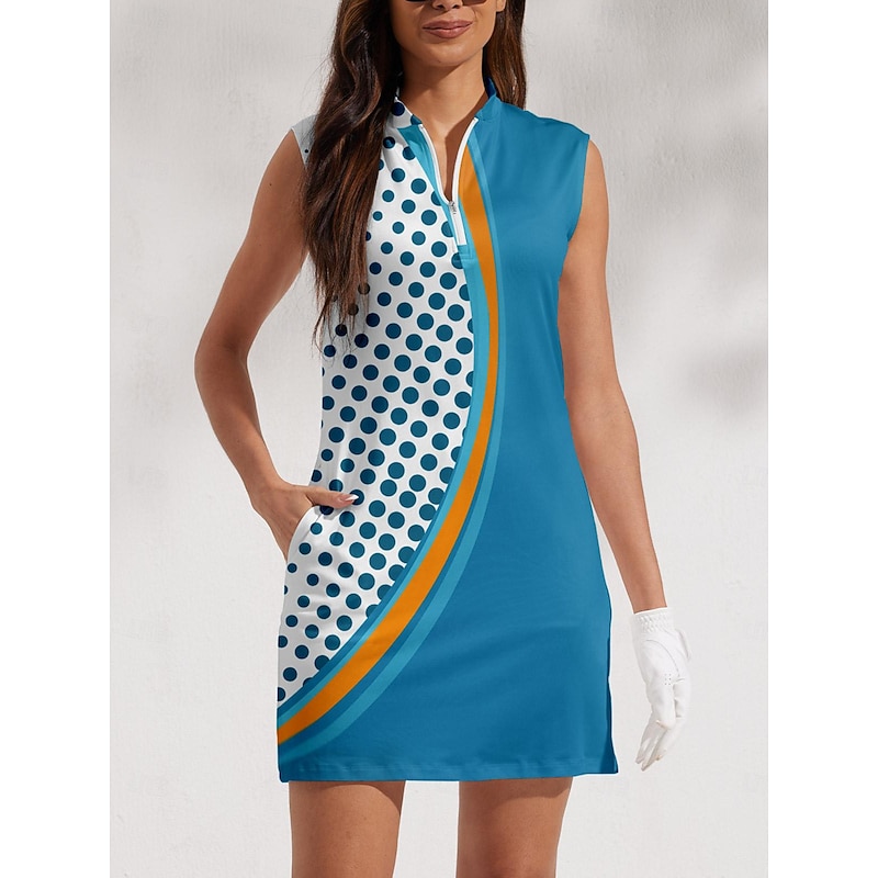 Women's Golf Dress Blue Sleeveless Sun Protection Tennis Outfit Polka Dot Ladies Golf Attire Clothes Outfits Wear Apparel4