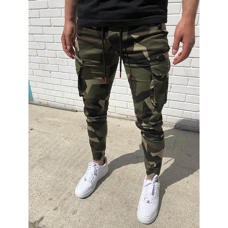 Men's Cargo Pants Cargo Trousers Joggers Trousers Camo Pants Drawstring Elastic Waist Classic Camouflage Comfort Soft Full Length Daily Sports Stylish Casual Camouflage Dark Gray Micro-elastic3