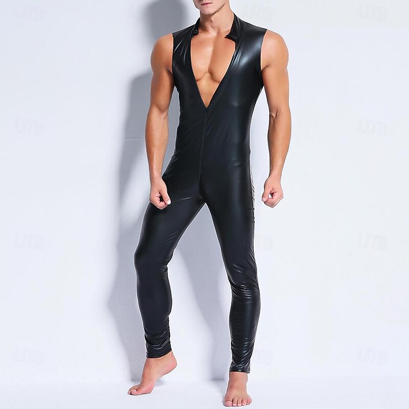 Dance Costumes Exotic Dancewear Pole dance Leotard / Onesie Pure Color Splicing Men's Performance Training Sleeveless High PU