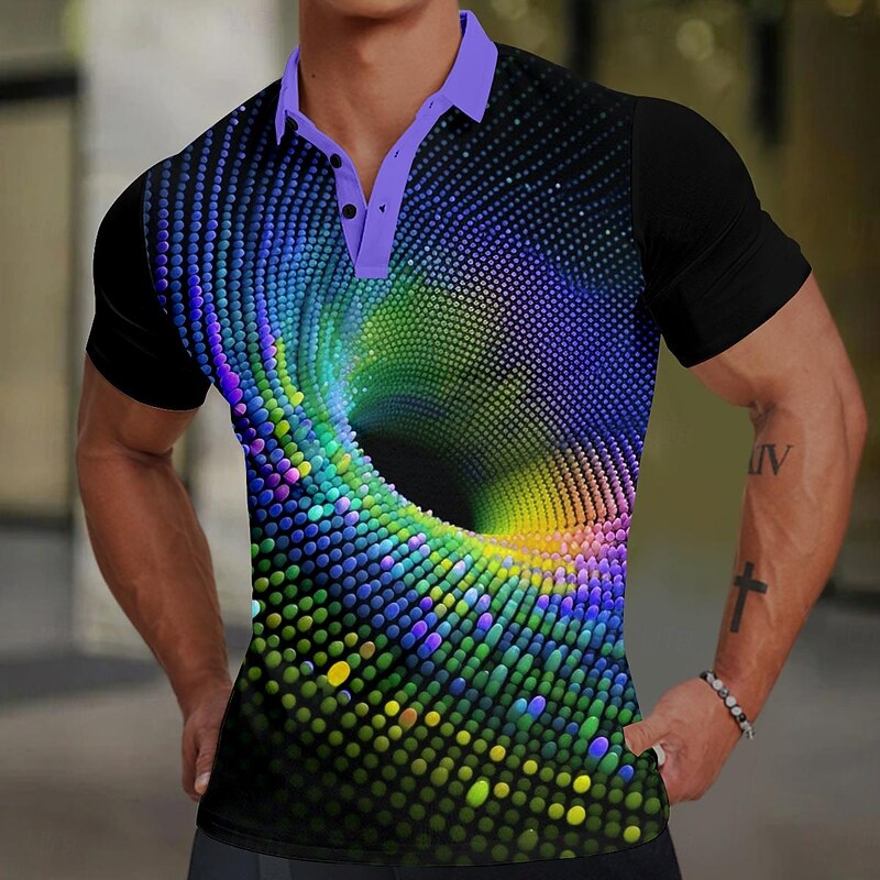 Men's Graphic Polo Shirts Golf Shirt Short Sleeve Polo Shirts Collared Shirts Casual Vacation Wear Rave Wear Party Outfits Buttons 3D Print Summer Spring Fall Yellow Purple Orange