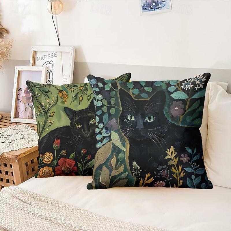 Velvet Couch Throw Pillow Cover 16/18/20 Inch Black Cat Throw Pillowcase4