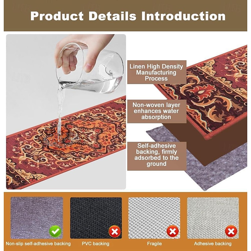 Step Carpet Boho Style Non-Slip Carpet Stair Treads for Kids Elders and Pets Ethnic Design Stair Tread Mats4