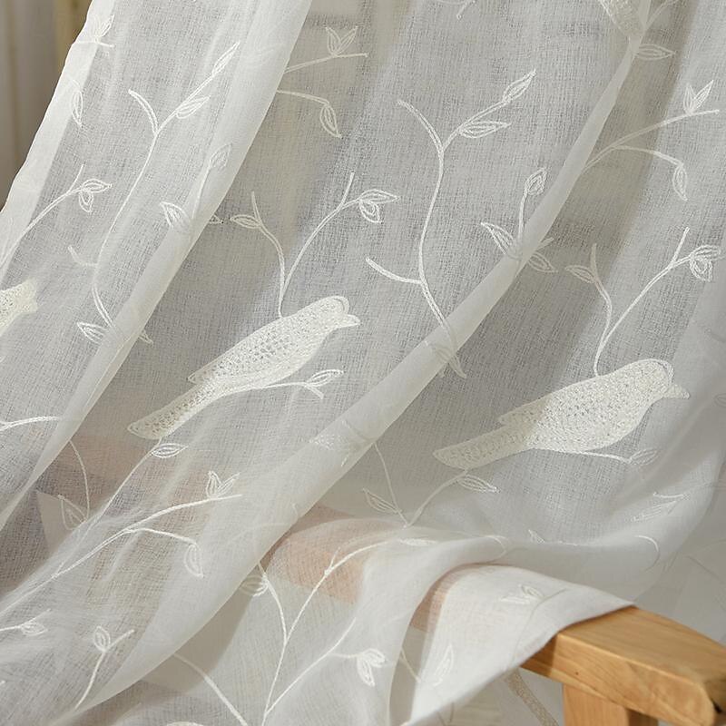 One Panel Minimalist Style Bird Embroidered Gauze Curtain Living Room Bedroom Dining Room Semi Transparent Window Screen3