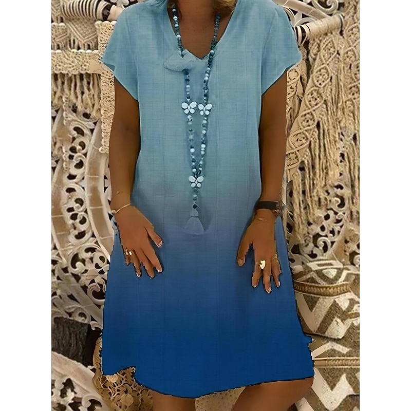 Women's Midi Dress Cotton Linen Dresses Casual Dress T Shirt Dress Tee Dress Cotton Summer Dress Casual Vacation Daily Regular Fit Ombre Short Sleeve V Neck Black Yellow Red Navy Blue Summer