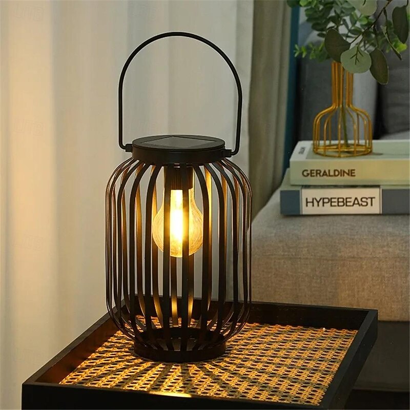 Solar Iron Lantern Outdoor Courtyard Garden Landscape Lantern Decorative Light Waterproof Handheld Hollow Tungsten Wire Lamp 1PC2