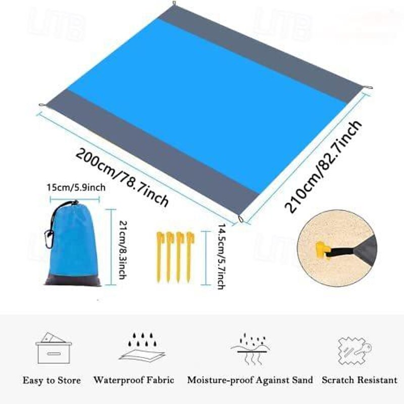Camping Pocket Picnic Mat, Portable Mini Waterproof Nylon Blanket, Moisture-Proof Checkered Beach Mat for Travel, Hiking, Outdoor Use4