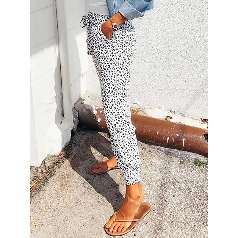Women's Pants Trousers Jogging Pants Casual Daily Ankle-Length Leopard Drawstring Side Pockets Breathability Comfortable Micro-elastic Going out Weekend White Green Gray Spring & Summer Regular Fit2