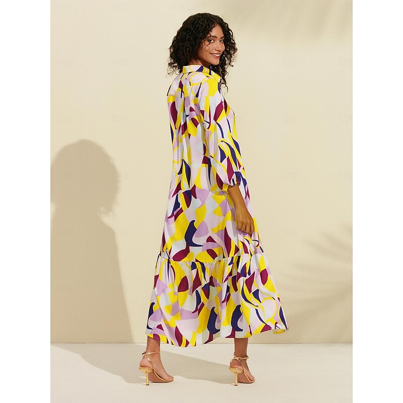 Satin Color Block Pattern Print Maxi Dress2