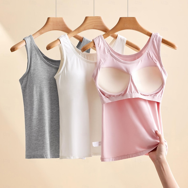 Women's Camisole Tank Tops Seamless Scoop Neck Sleeveless Stretch Soft Black Pink White Multi-Pack Casual Layering Workout Basic Undergarment Versatile Full Size4