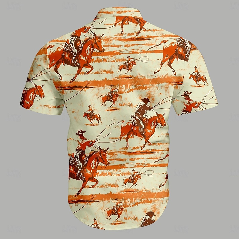 Men's Denim Shirt Western Shirt Cowboy Shirt Short Sleeve Western Style Tribal Summer Spring Shirt Collar Yellow2