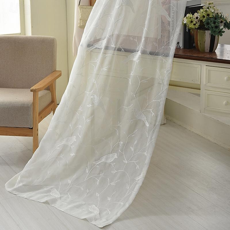 One Panel Minimalist Style Bird Embroidered Gauze Curtain Living Room Bedroom Dining Room Semi Transparent Window Screen4