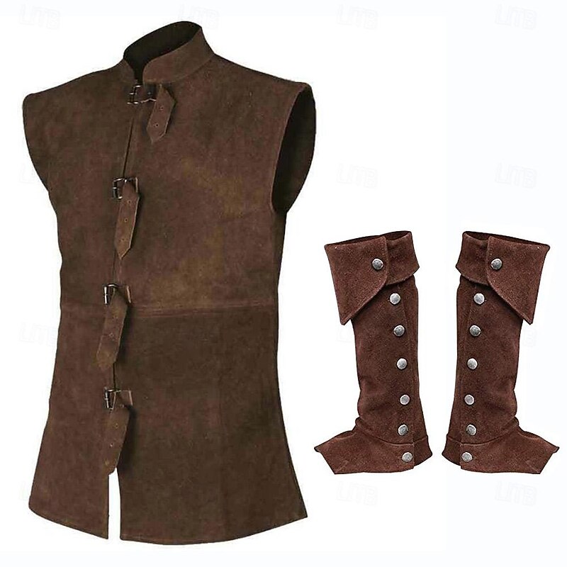 Retro Vintage Medieval Renaissance Outfits Vest Garters Knight Ritter Viking Gentleman Solid Colored Fancy Dress Men's Pirate Fantasy Carnival Performance Casual Daily Renaissance Fair Adults'