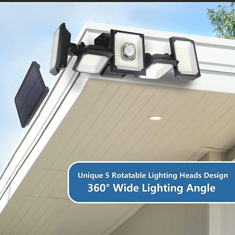 Solar Flood Lights Outdoor Motion Sensor 300 LED 5 Heads Solar Powered Motion Sensor with Remote Control Dusk To Dawn 3 Lighting Modes2