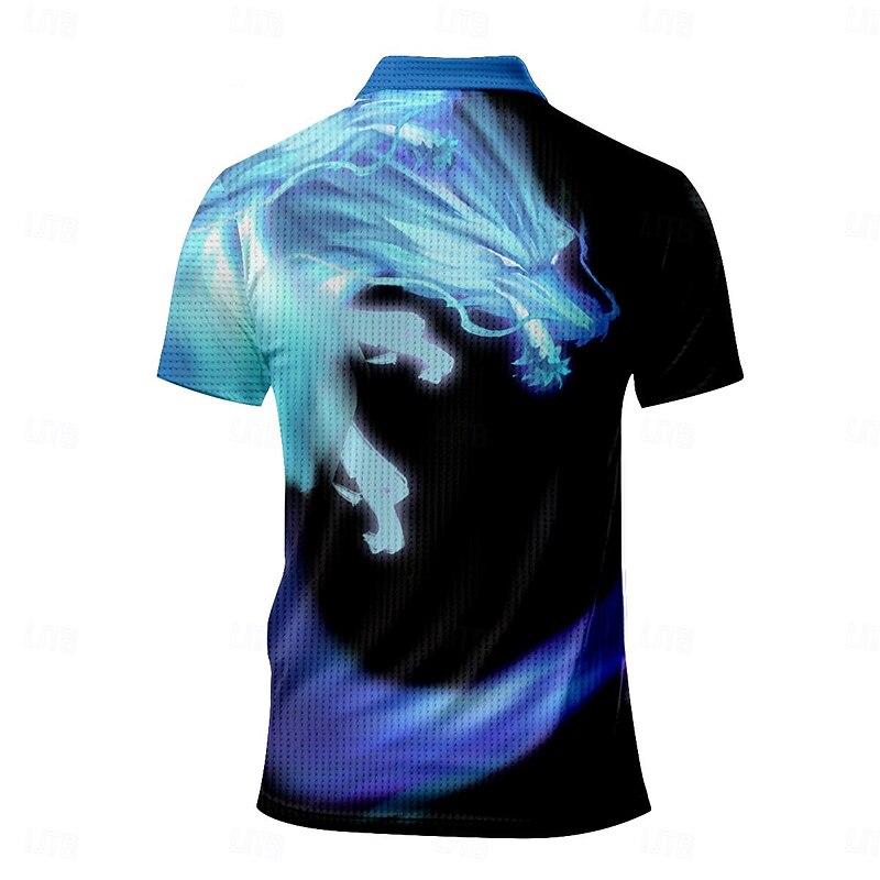 Men's Dragon Golf Shirt Short Sleeve Polo Shirts Collared Shirts Funny Streetwear Vacation Wear Party Outfits Buttons 3D Print Summer Spring White Blue2