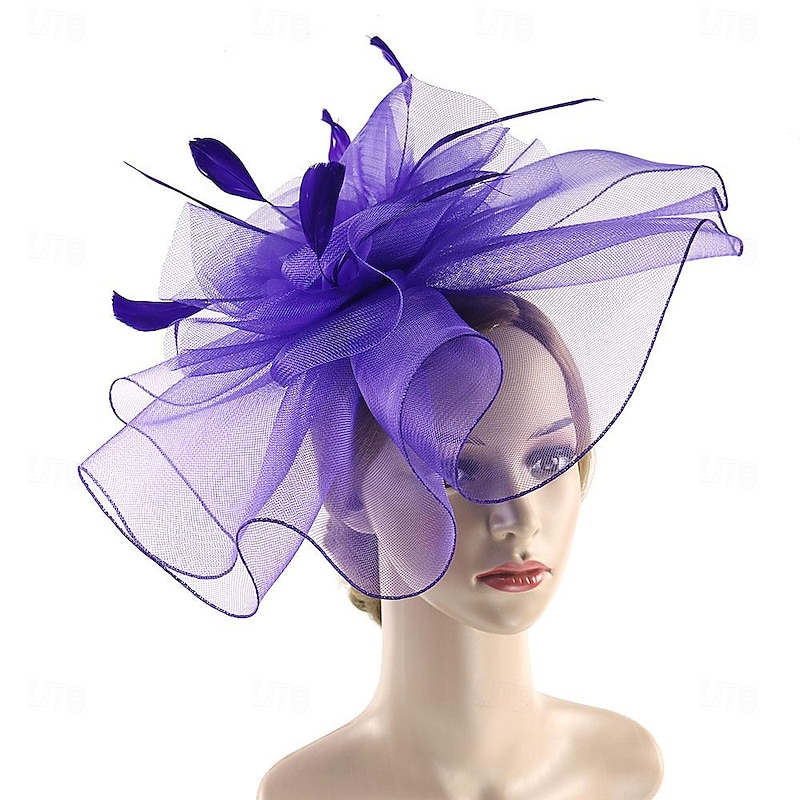 Fascinators Hats Headwear Organza Fedora Hat Top Hat Veil Hat Horse Race Cocktail Elegant Retro With Feather Pure Color Headpiece Headwear2
