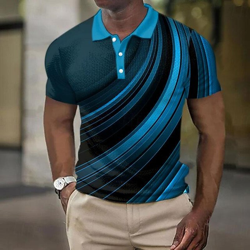 Men's Geometric Golf Shirt Short Sleeve Polo Shirts Collared Shirts Business Casual Vacation Wear Formal Wear Festival Wear Buttons 3D Print Summer Spring Yellow Blue Green2