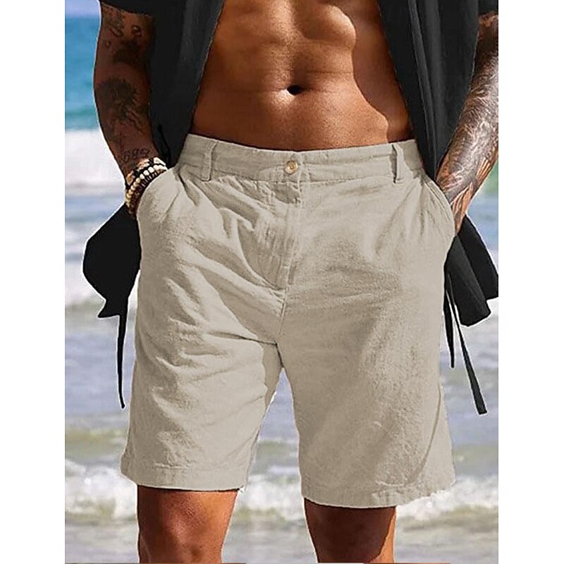 Men's Shorts Linen Shorts Summer Shorts Beach Shorts Pocket Plain Comfort Soft Outdoor Daily Going out Fashion Casual White Blue2