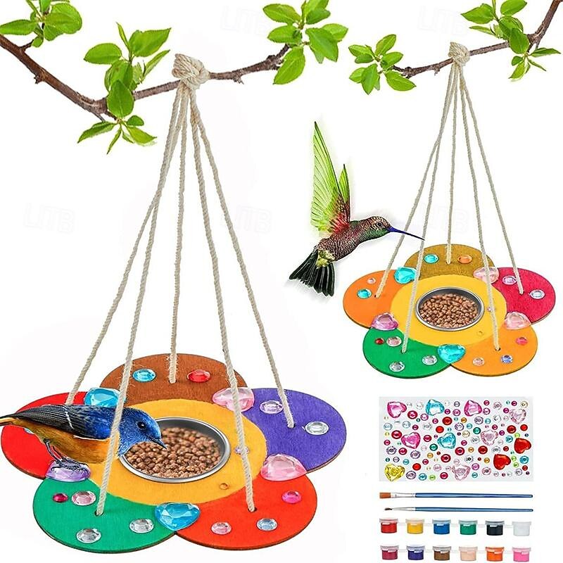 Children's Outdoor Bird Feeder DIY Wooden Graffiti Feeder Outdoor Toy Set Suitable for Boys and Girls
