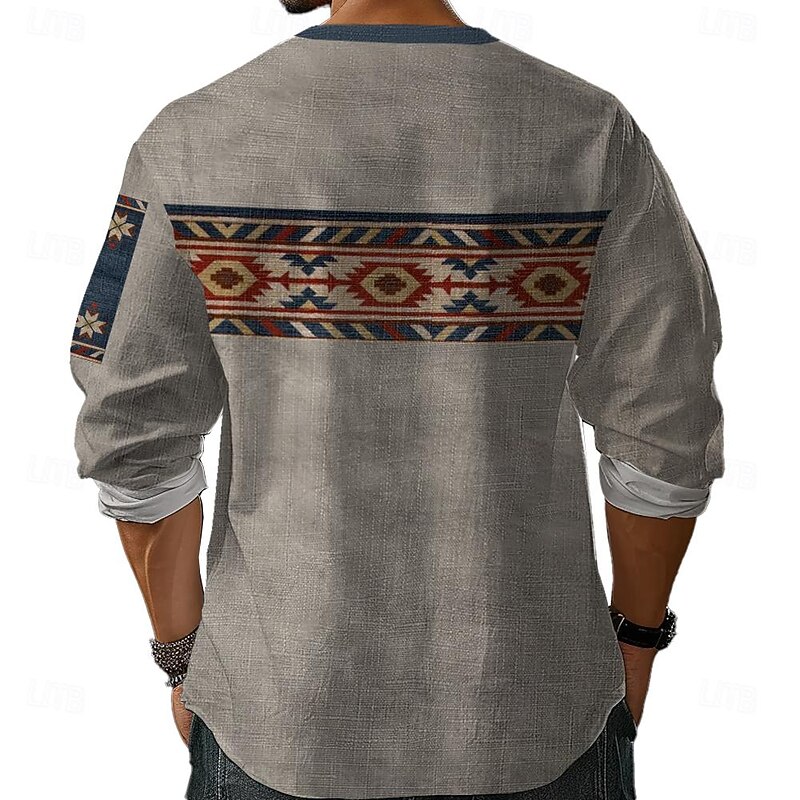 Men's Shirt Button Up Shirt Long Sleeve Casual Daily Summer Spring Fall Stand Collar Print Gray2