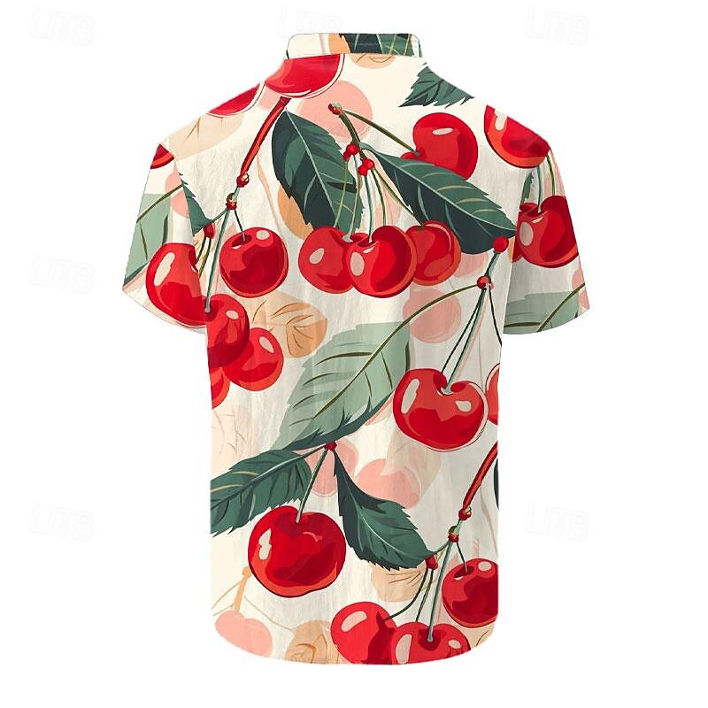 Men's Fruit Cherry Summer Hawaiian Shirt Aloha Shirt Short Sleeves Shirt Turndown Casual Outdoor Vacation Street Yellow Red Green S M L2