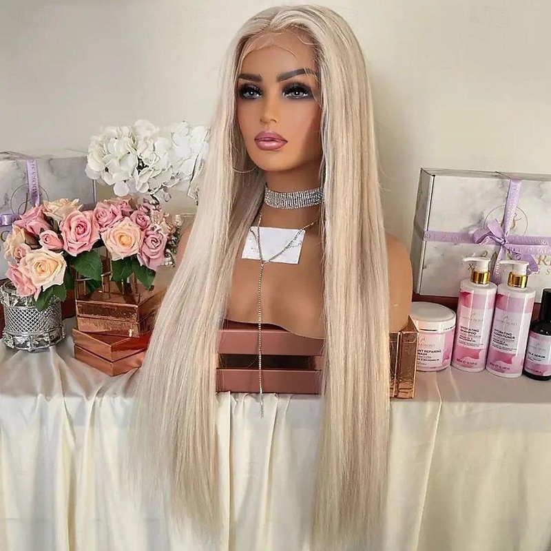 Ash Blonde Straight Remy Human Hair Lace Front Wig Preplucked Brazilian Virgin Hair  Lace Front Human Hair Wigs with Baby Hair for Women2