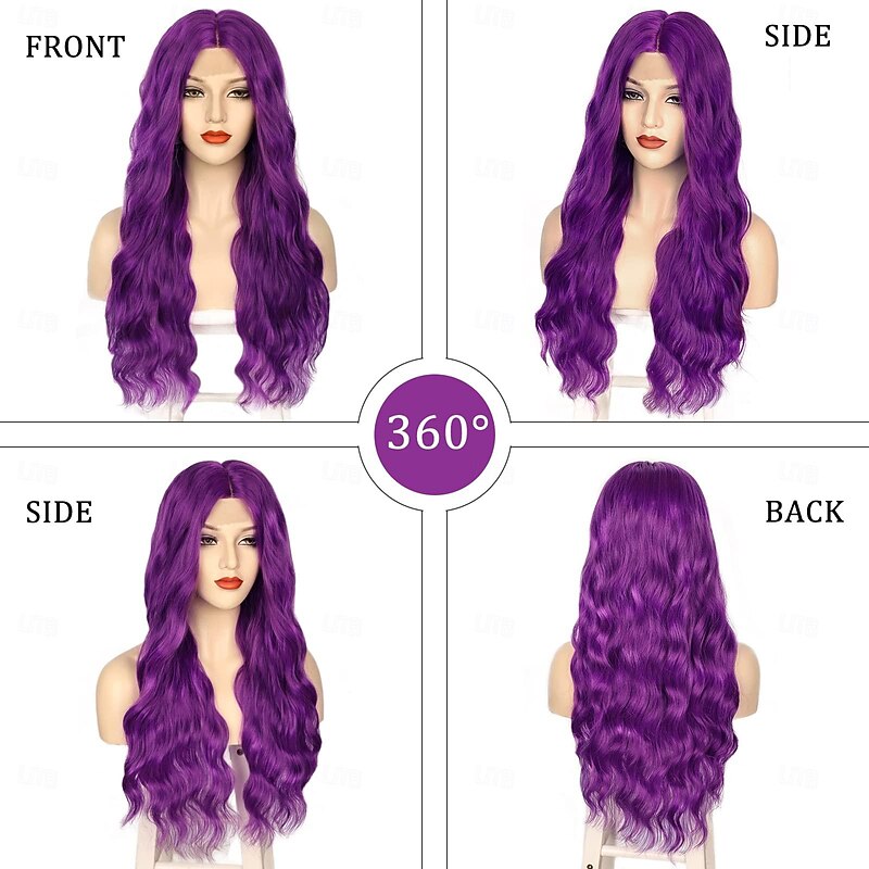 Auburn Blonde Purple Green Blue Wig Long Wavy Wigs for Women Middle Part Cosplay Wig Long Curly Synthetic Wigs Purple Wigs for Women Halloween Party Use2
