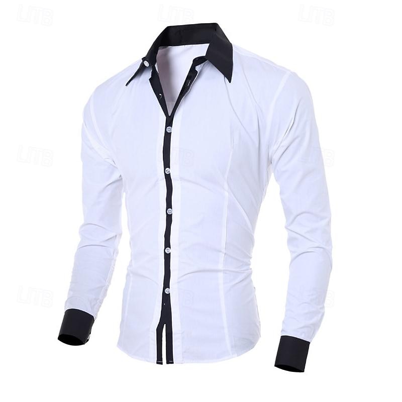 Men's Shirt Dress Shirt Button Up Shirt Color Block Wedding Party Black White Pink Light Sky Blue Long Sleeve Lapel Spring & Fall Clothing Apparel Patchwork3