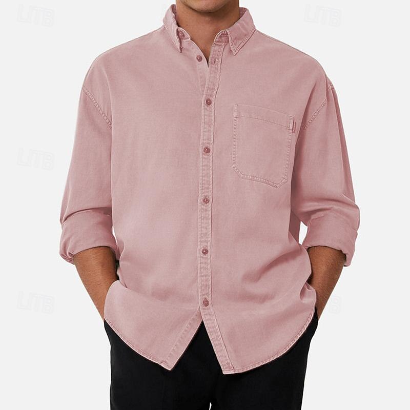 Men's Shirt Dress Shirt Button Up Shirt Plain Wedding Daily White Pink Red Green Long Sleeve Turndown Spring & Fall Clothing Apparel Pocket3