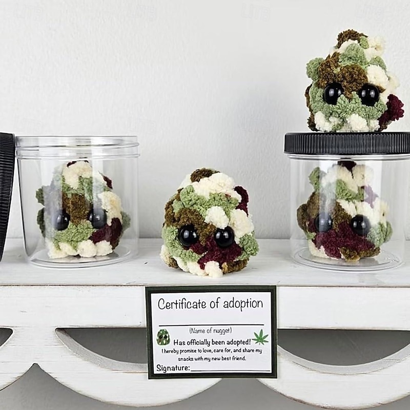Adopt a Weed Nugget Plushie, Little Weed Nugget Plushie with Encouragement Cards, in a Jar Handmade Plush Stuffed Toys, Best Buds for Life Desktop Ornaments Gift3