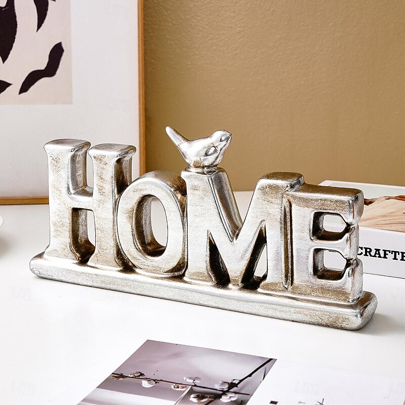 Vintage Gold & Silver Foil HOME Letter Decor – Antique Resin Tabletop Ornament with Gold and Silver Foil Finish, Elegant Home Decoration for Festive Celebrations, Holiday Events, and Interior Accents2