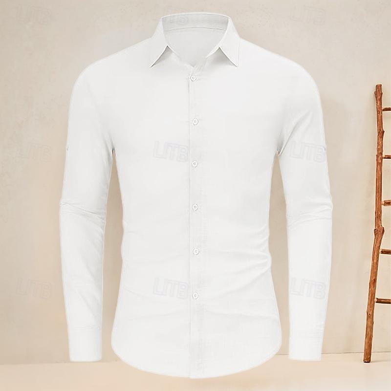 Men's Shirt Linen Shirt Casual Shirt Cotton Shirt Plain Vacation Hawaiian Black White Pink Blue Long Sleeve Turndown Spring &  Fall Clothing Apparel Button-Down