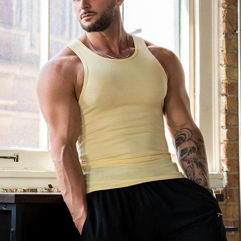 Men's Tank Top Vest Top Undershirt Sleeveless Shirt Sleeveless Crew Neck Spring & Summer Plain Fashion Designer Basic Vacation Street Going out Light Yellow Black White Top Tee for Men3