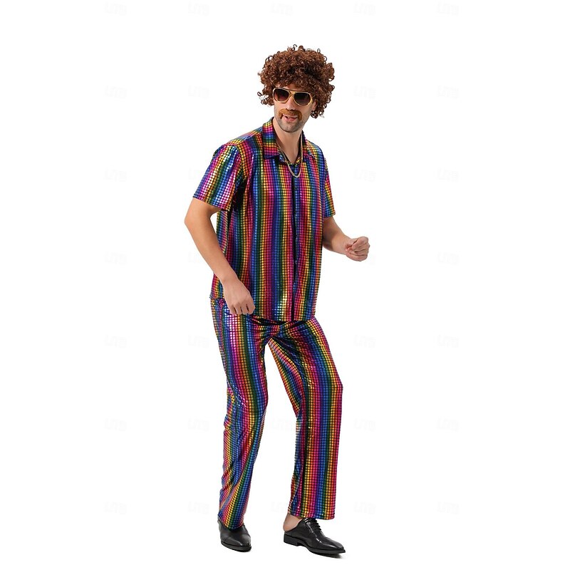 Disco 1980s Pants Outfits Shirt Disco Fancy Dress Men's Carnival Costume Halloween Carnival Masquerade Performance Party Club Adults' Top Pants4