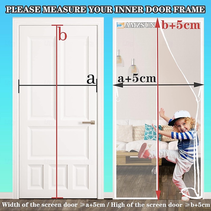 Magnetic Fly Screen Door,Heavy Duty Bug Curtain Full Frame, Keep Bugs Out Lets Fresh Air in Without Drilling3