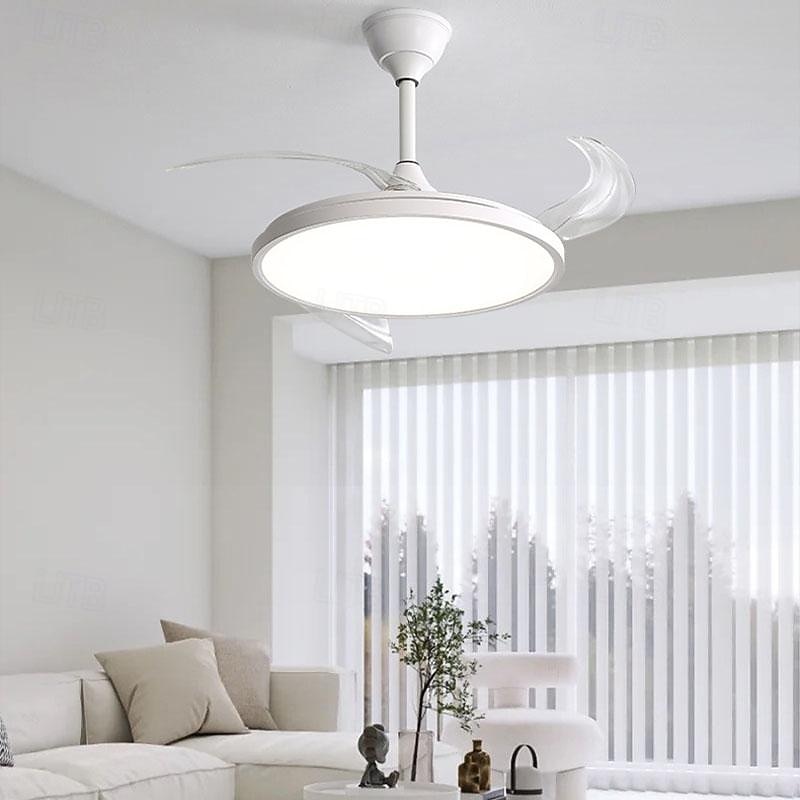 Ceiling Fan with Lights 90/105cm Dimmable LED 3 Color 6 Speeds Timing Reversible Blades with Remote Control, Household Fan Chandelier, indoor Low Profile Flush Mount Ceiling Fan3