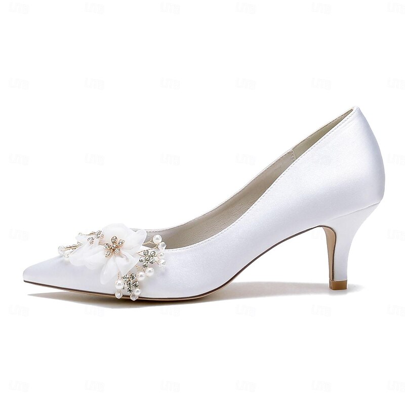 Women's Wedding Shoes Ladies Shoes Valentines Gifts White Shoes Wedding Party Valentine's Day Bridal Shoes Rhinestone Satin Flower Low Heel Pointed Toe Elegant Fashion Luxurious Satin Loafer White4