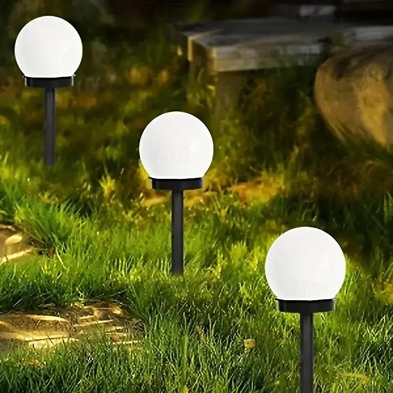 3pcs Solar Pathway Garden Light Small White Ball Light Round Ball Bulb Light Led Outdoor Decorative Landscape Garden Villa Lawn Light Ground Plug Light Waterproof2