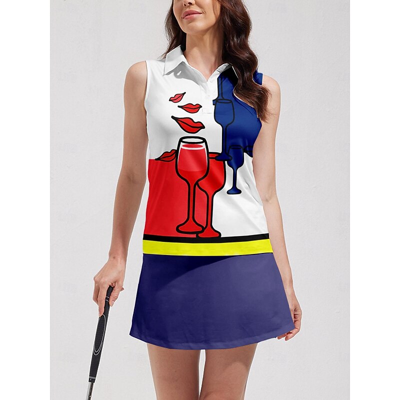 Women's Golf Polo Shirt Red Sleeveless Top Ladies Golf Attire Clothes Outfits Wear Apparel4