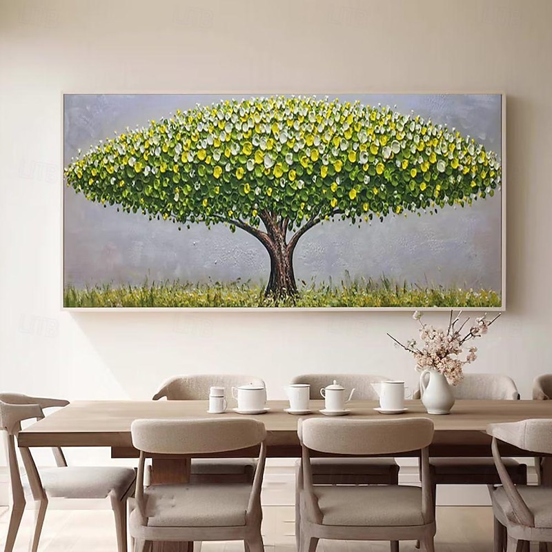 Handmade Oil Painting Canvas Wall Art Decoration Modern Abstract 3D Palette Knife Green Money Tree  for Home Decor Rolled Frameless Unstretched Painting2