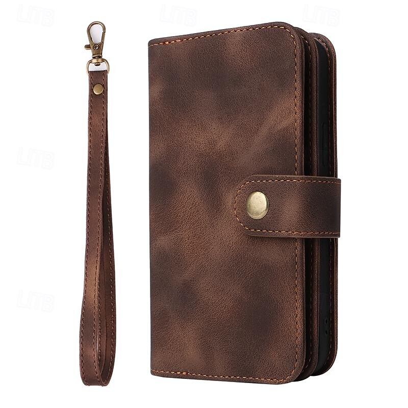 Phone Case For Samsung Galaxy S23 S22 S21 FE S21 Ultra Plus A14 A54 A73 A53 A33 A13 Wallet Case Zipper Full Body Protective with Wrist Strap Retro TPU PU Leather3