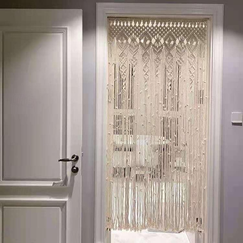 Macrame Hanging Curtain Decor Boho Long Hanging Fringe Chic Door Divider Curtains Handmade Crochet Tapestries Drapes Decorations for Living Room Windows Dorm Apartment Baby Shower Party4