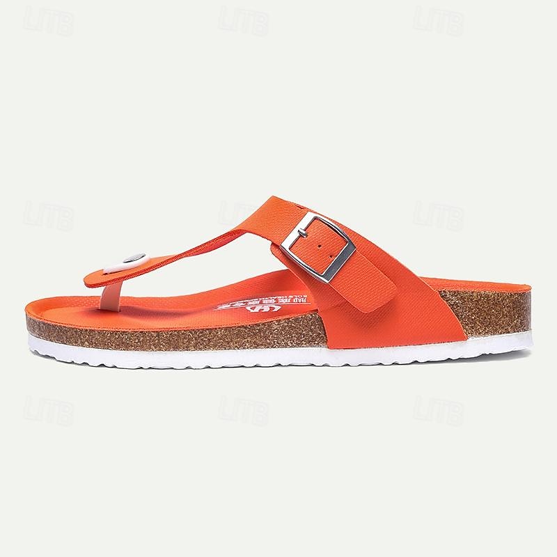 Men's Sandals Slippers & Flip-Flops Flat Sandals Microfiber Breathable Comfortable Slip Resistant Loafer Buckle White Red Green 8
