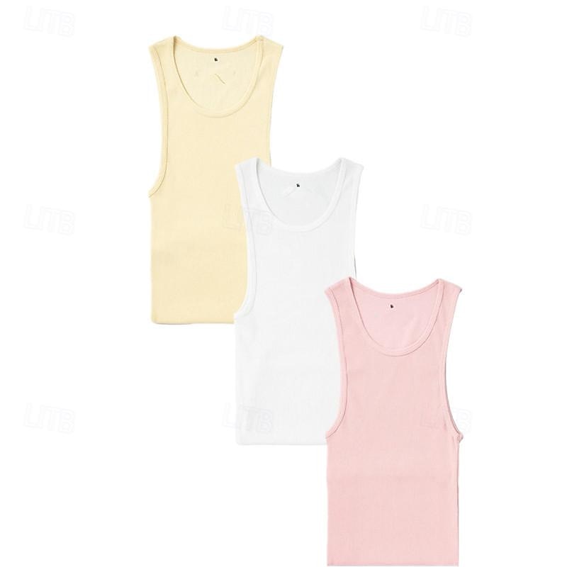 Men's Tank Top Vest Top Undershirt Sleeveless Shirt Sleeveless Crew Neck Spring & Summer Plain Fashion Designer Basic Vacation Street Going out Light Yellow Black White Top Tee for Men 20